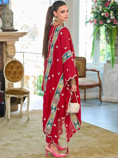 Ethnic Motifs Embroidered Sequinned Kurta with Trousers & With Dupatta