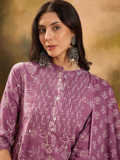 Dhiyona SN Women's Printed Pure Cotton Straight Kurta & Trousers With Dupatta