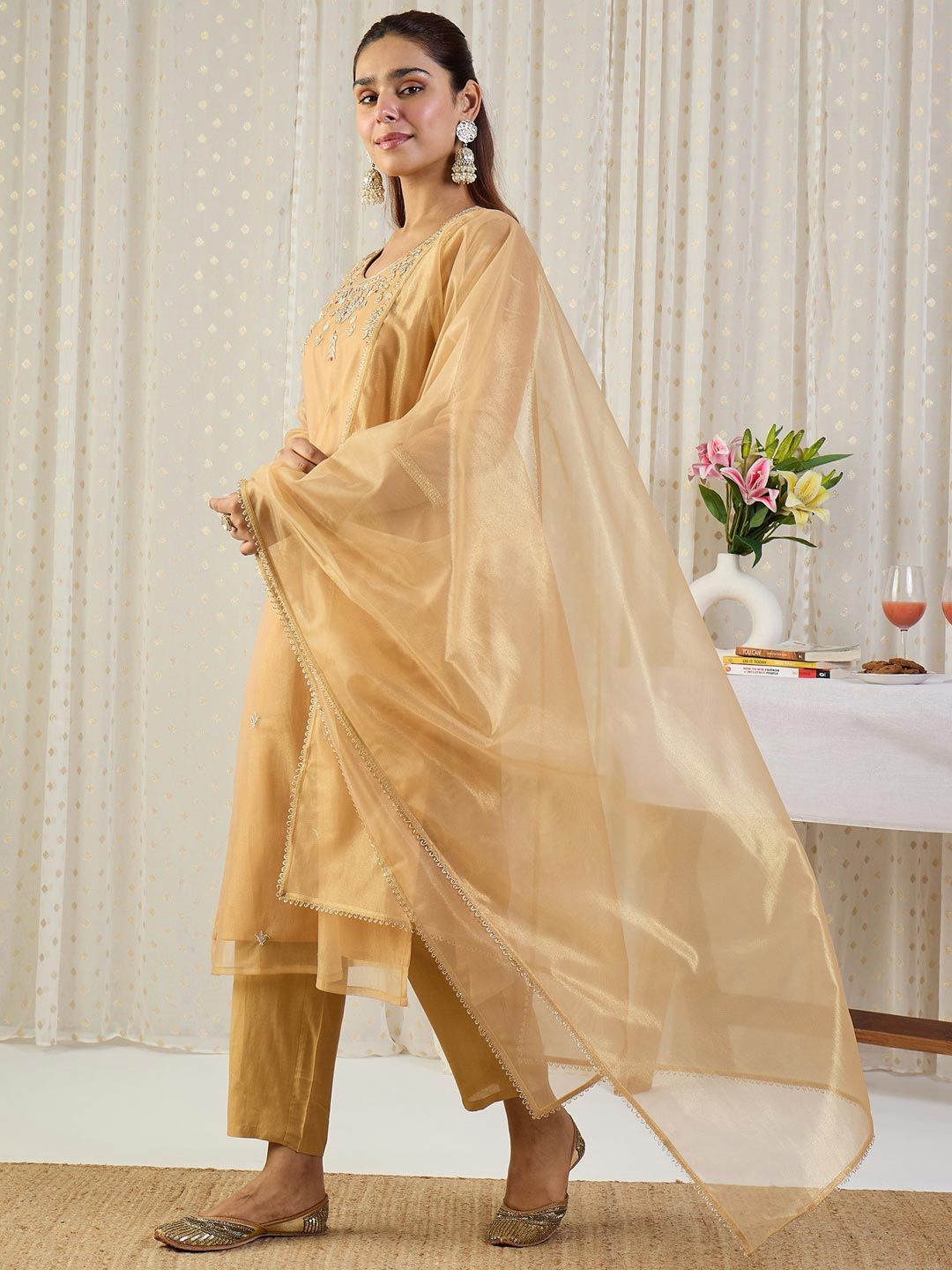 Women Ethnic Motifs Embroidered Regular Sequinned Kurta with Trousers & With Dupatta