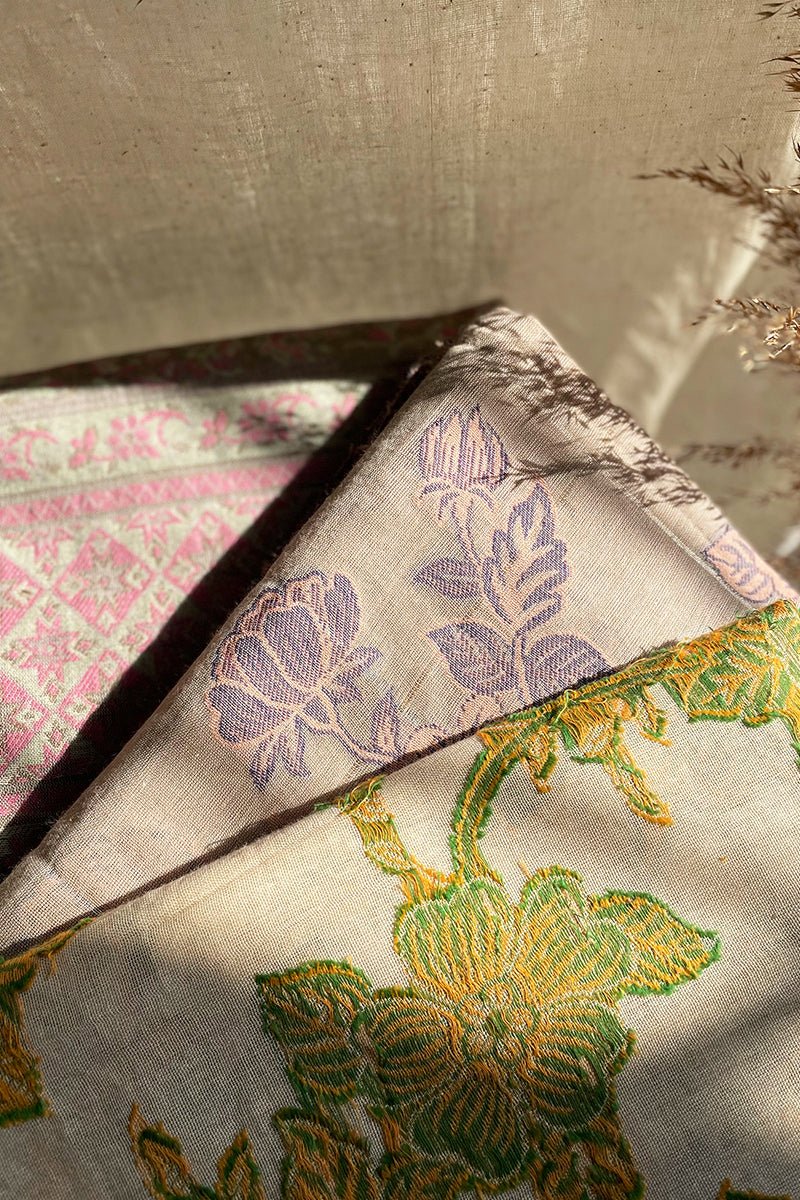 Women's Cream Woven Jacquard Pashmina Shawl