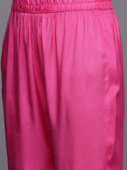 Dhiyona VR Women's Pink Pure Fabric, Lehariya Embroidered Straight Kurta Paired With Tonal Bottom And Dupatta