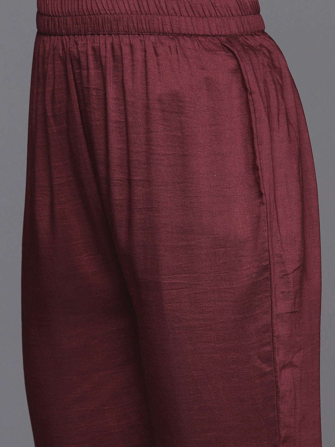 Dhiyona VR Women's Maroon Embroidered Kurta Paired With Tonal Bottom And Dupatta