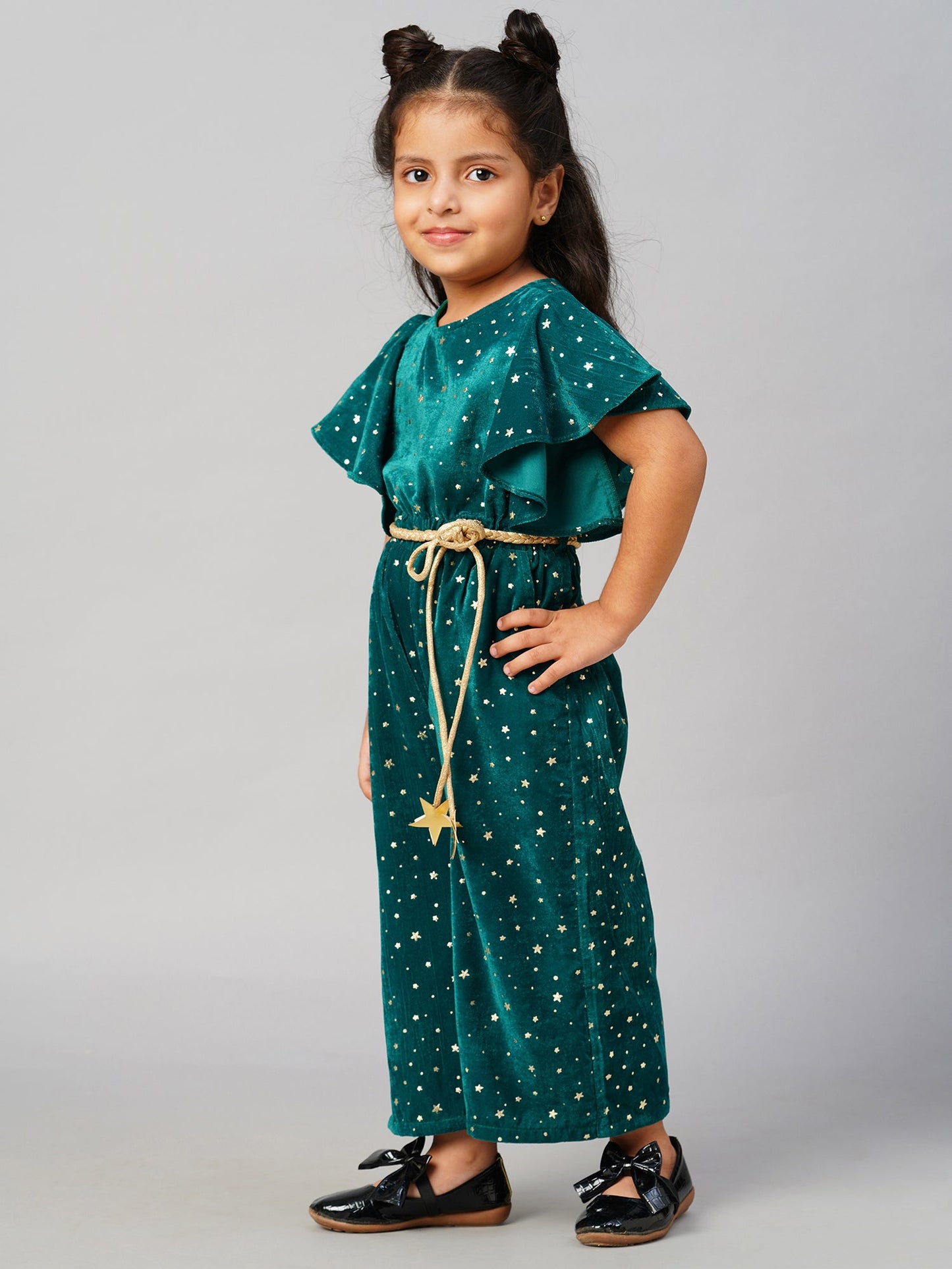 Glam up Girls Party Velvet Green Jumpsuit
