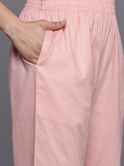 Dhiyona VR Women's Pink V Neck Thread Embroidered With Tonal Bottom And Chiffon Dupatta