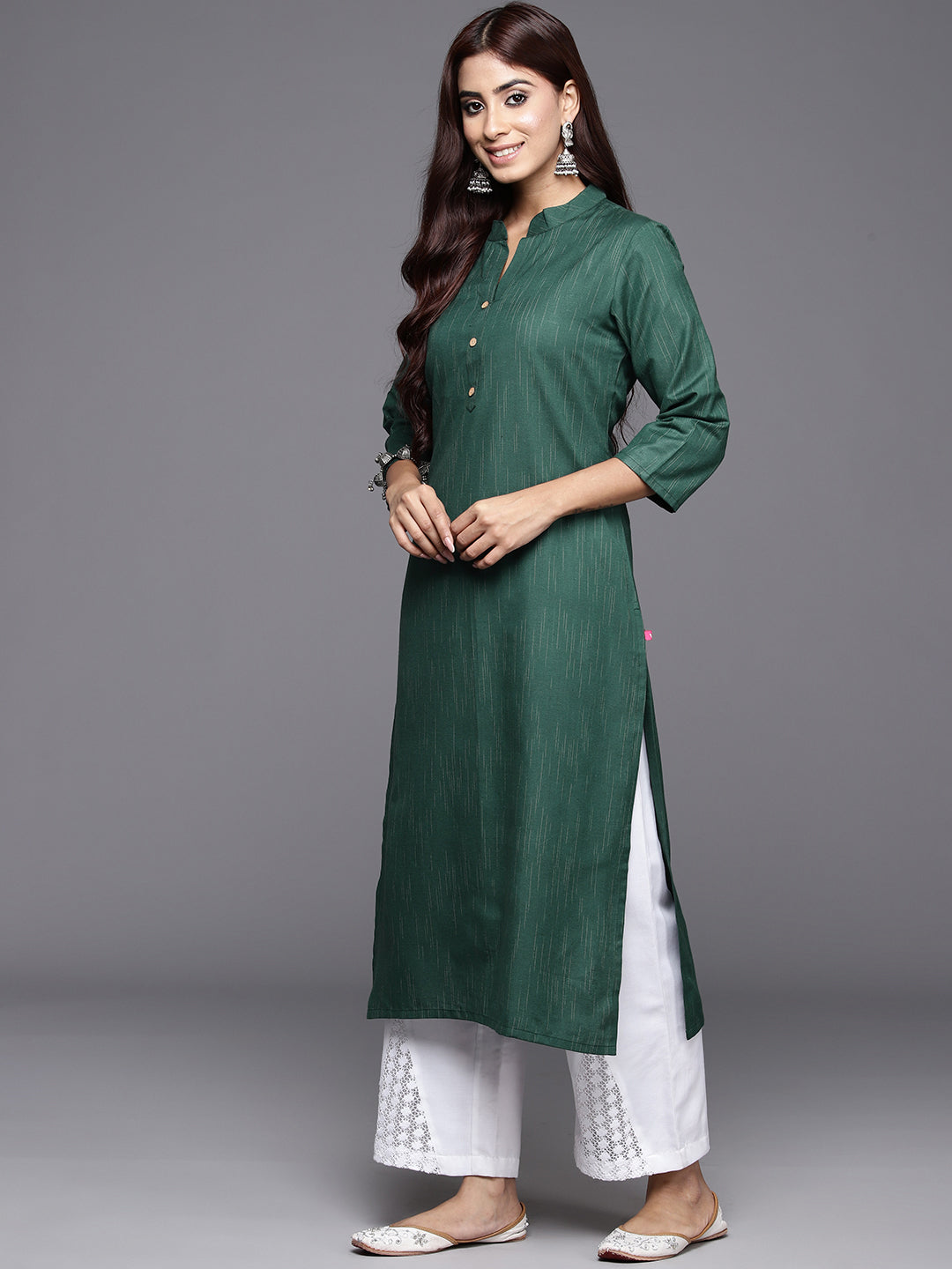 Dhiyona VR Women's Sea Green Woven Straight Kurta