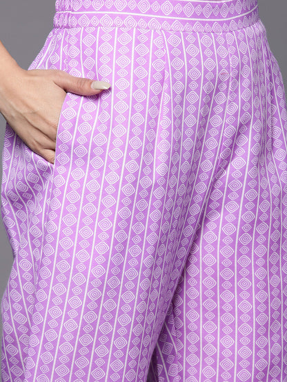 Dhiyona VR Women's Lavender Floral Printed Embroidered Kurta Paired With Bottom And Dupatta
