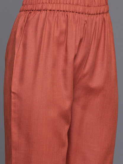 Dhiyona VR Women's Orange Solid A-Line Kurta Paired With Tonal Bottom