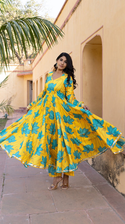 Blue Carnation Muslin Anarkali Set