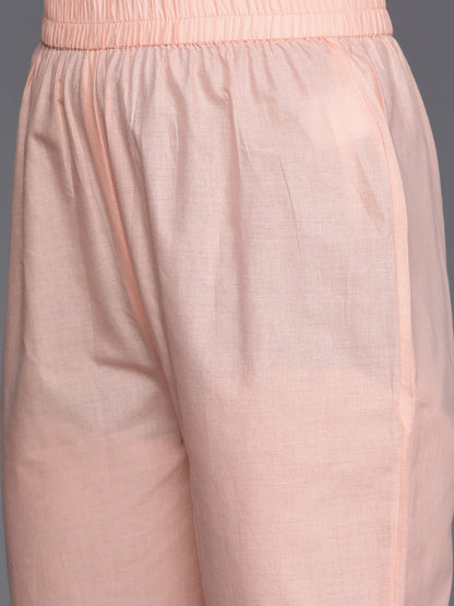 Dhiyona VR Women's Peach Thread And Sequins Embroidered Kurta With Tonal Bottom And Dupatta