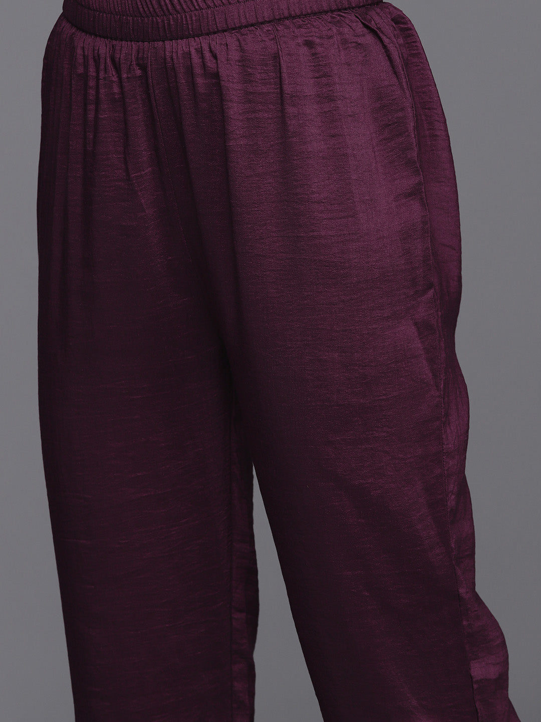 Dhiyona VR Women's Burgundy Embroidered Kurta Paired With Tonal Bottom And Dupatta