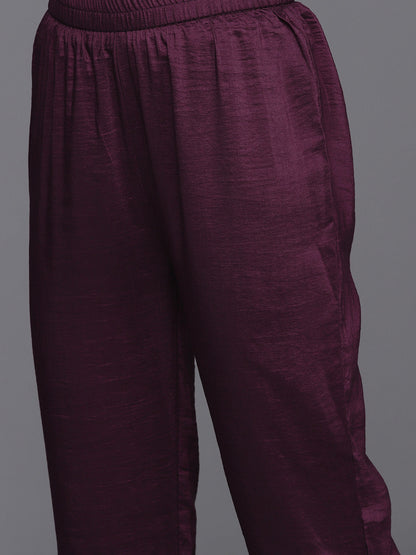 Dhiyona VR Women's Burgundy Embroidered Kurta Paired With Tonal Bottom And Dupatta