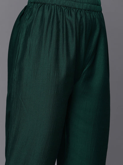 Dhiyona VR Women's Green Embroidered Kurta Paired With Tonal Trouser And Dupatta