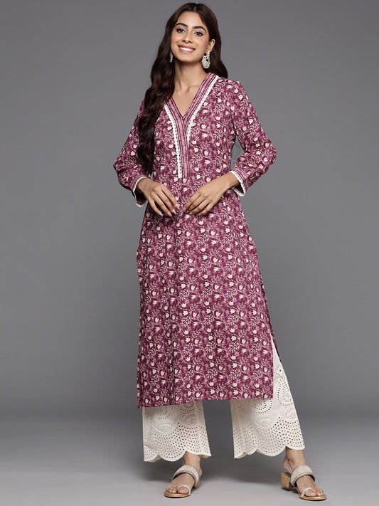 Dhiyona VR Women's Magenta Floral Printed Straight Kurta
