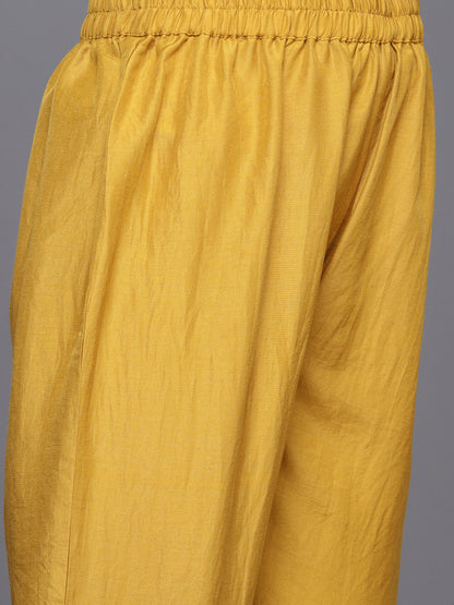 Dhiyona VR Women's Yellow Embroidered Kurta With Tonal Bottom And Tonal Dupatta