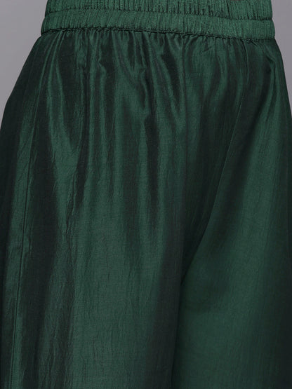 Dhiyona VR Women's Varaanga Green Embroidered Kurta With Tonal Bottom And Tonal Chiffon Dupatta
