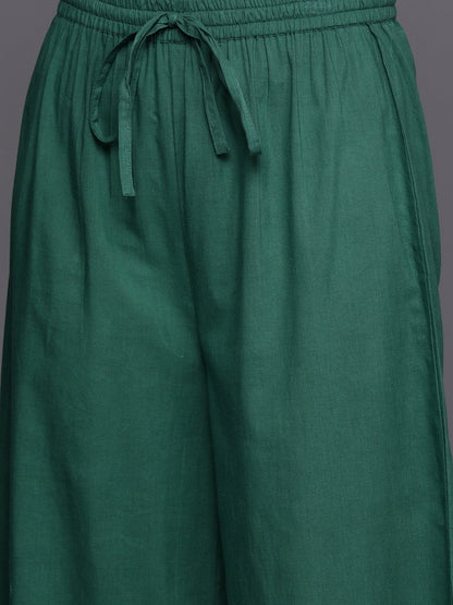 Dhiyona VR Women's Straight Kurta With Round Neck Paired With Green Solid Palazzo And Green Solid Dupatta