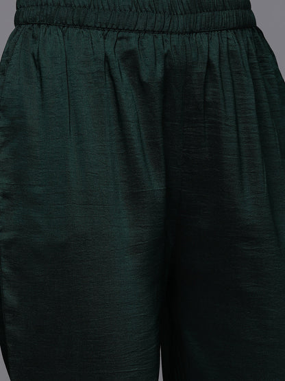Dhiyona VR Women's Green Embroidered Kurta Paired With Tonal Bottom And Dupatta