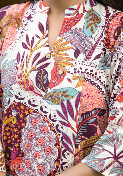 Women Pink Printed Viscose Rayon Kurta And Pant Set