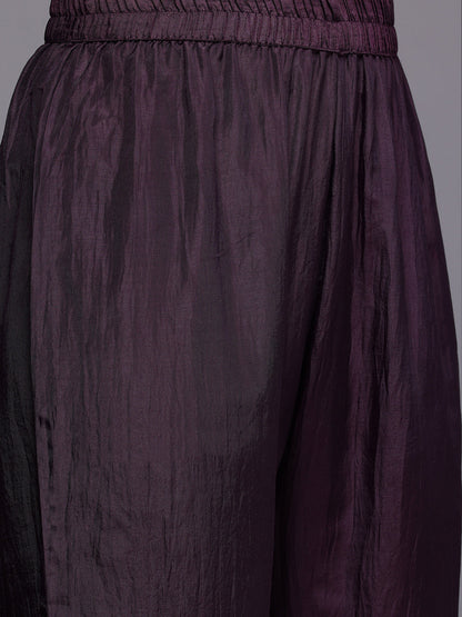 Dhiyona VR Women's Purple Thread Embroidered Sequins Embellished Straight Kurta Paired With Bottom And Dupatta