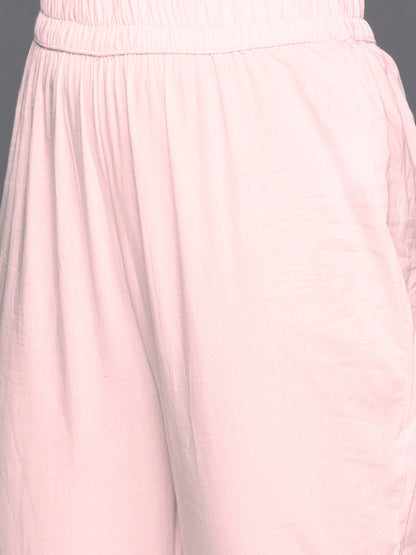 Dhiyona VR Women's Pink Abstract Straight Kurta Paired With Tonal Bottom And Organza Embroidered Dupatta