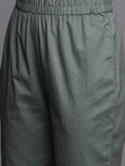 Dhiyona VR Women's Green Floral Printed Straight Kurta Paired With Tonal Bottom And Tonal Organza Embroidered Dupatta