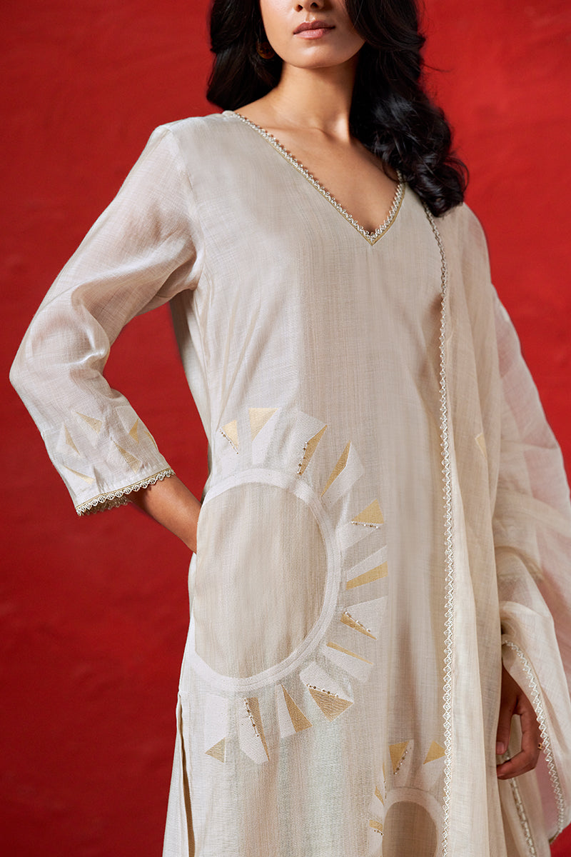 Women's Fog Beige Viscose Chanderi Woven Salwar Suit