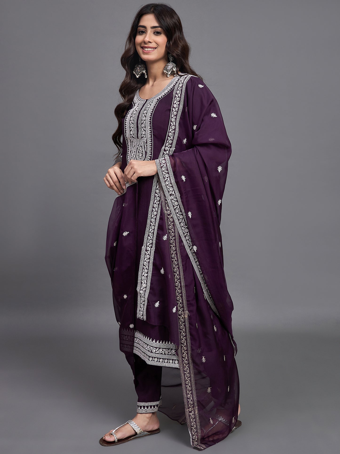 Women Embroidery A-Line Kurta And Pant set with Dupatta