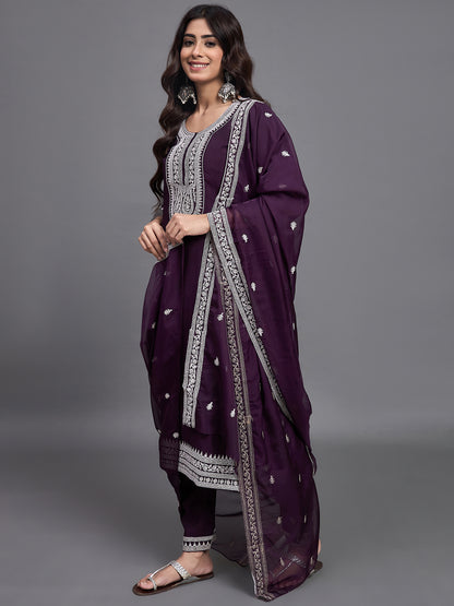 Women Embroidery A-Line Kurta And Pant set with Dupatta