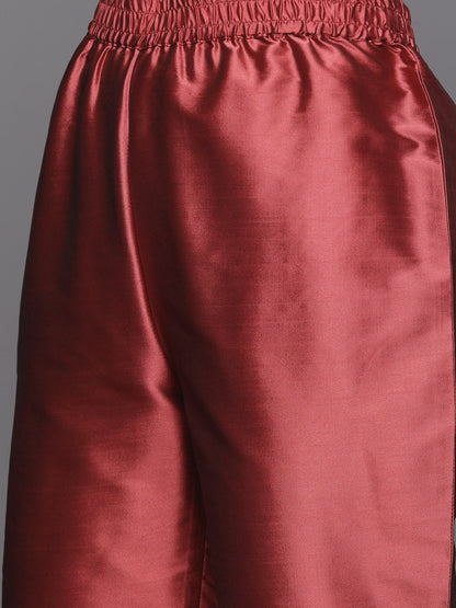 Dhiyona VR Women's Burgundy Strap Kurta With Tonal Bottom And Tonal Dupatta
