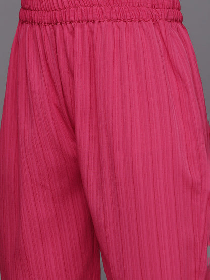Dhiyona VR Women's Pink Round Neck, Spaghetti Strap Style Straight Kurta Paired With Tonal Bottom And Dupatta