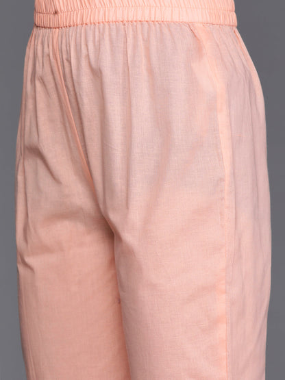 Dhiyona VR Women's Peach Thread And Sequins Embroidered Kurta With Tonal Bottom And Dupatta