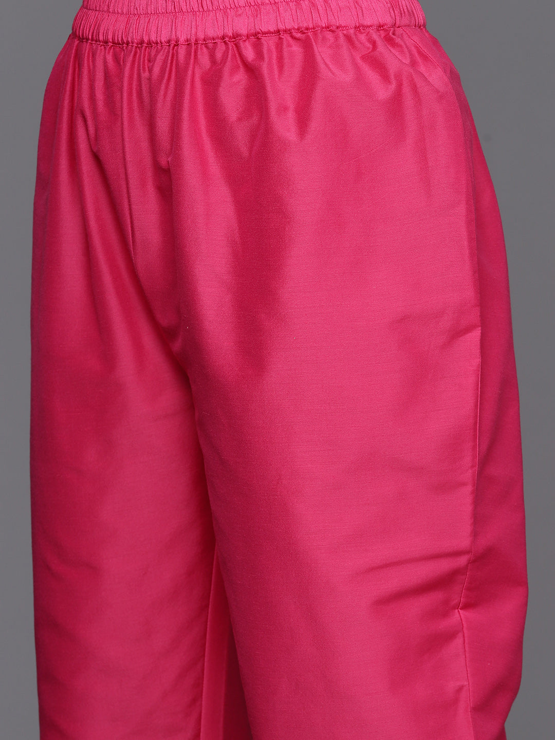 Dhiyona VR Women's Pink And Yellow Lehariya, Gota Embroidered Yoke Straight Kurta Paired With Tonal Bottom And Tonal Dupatta