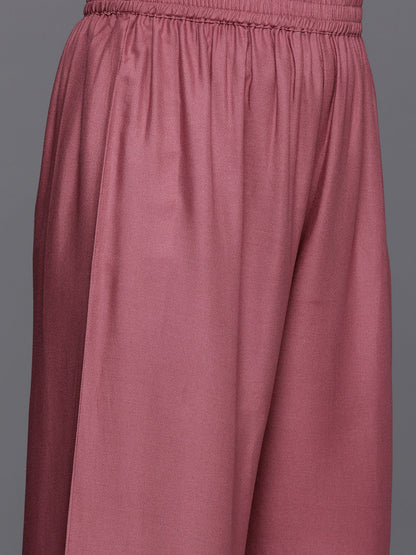Dhiyona VR Women's Mauve Woven Design Sleeveless Kurta, Paired With Solid Bottom