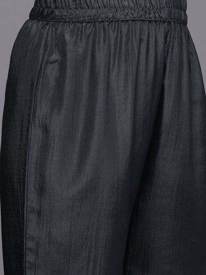 Dhiyona VR Women's Grey Silk Thread And Zari Embroidered , Sequins Embellished Kurta Paired With Bottom And Dupatta