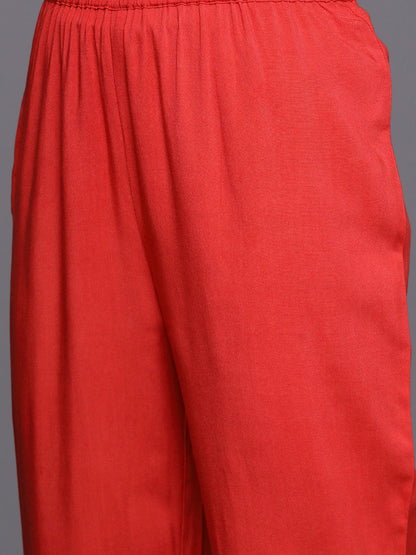 Dhiyona VR Women's Red Floral Printed Anarkali Kurta Paired With Tonal Bottom And Dupatta