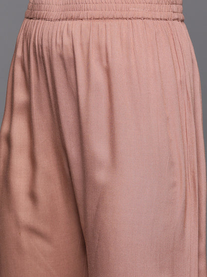 Dhiyona VR Women's Mauve Embroidered Kurta Paired With Tonal Trouser And Dupatta
