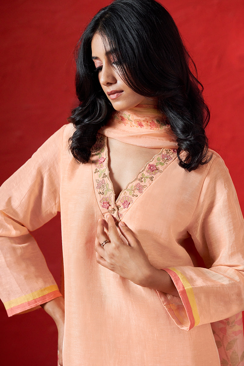 Women's Peach Nectar Linen Woven Salwar Suit
