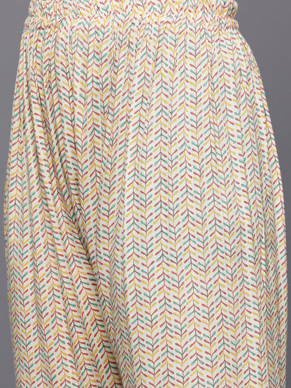 Dhiyona VR Women's Mint Green Round Neck Embroidered Yoke Printed Kurta Paired With Printed Bottom & Tie-Dye Dupatta