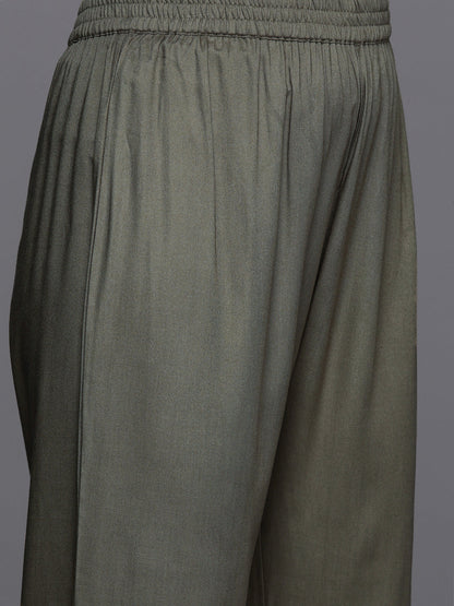 Dhiyona VR Women's Olive Embroidered Kurta Paired With Tonal Trouser And Dupatta