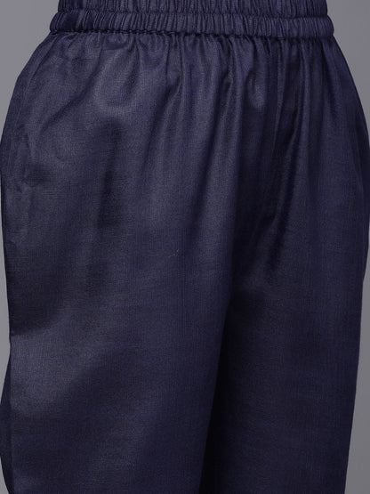 Dhiyona VR Women's Solid Round Neck Yoke Kurta Paired With Tonal Bottom And Contrast Dupatta