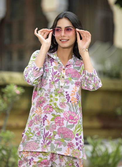 Women White Printed Viscose Rayon Kurta And Pant Set