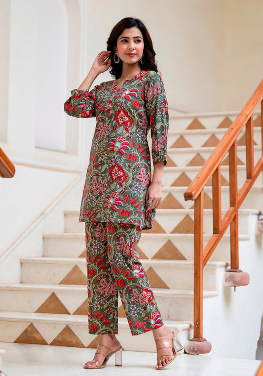 Women Blue Printed Viscose Rayon Kurta, Sharara And Dupatta Set