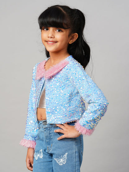 Razzle Dazzle Girls Sequins Blue Party Jacket