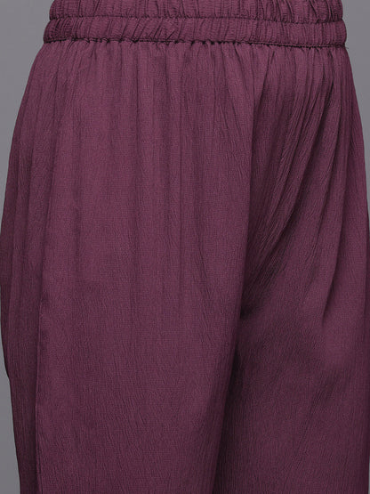 Dhiyona VR Women's Purple Zari Lace Embellished Yoke A-Line Kurta Set
