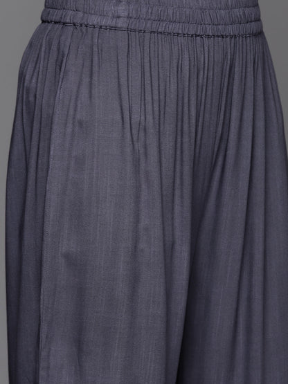Dhiyona VR Women's Violet Sequin Embellished V-Neck A-Line Kurta Paired With Tonal Bottom Amd Dupatta