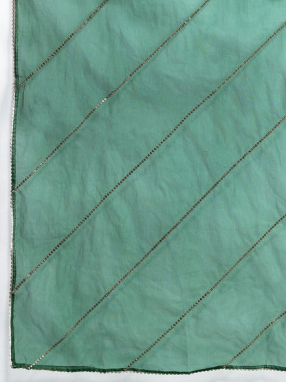 Floral Embroidered Zari Pleated Liva Kurta With Trousers & Dupatta