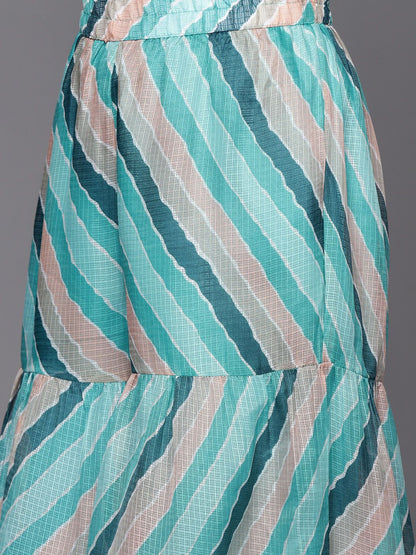 Dhiyona VA Women's Teal Leheriya Printed Gotta Patti Chanderi Cotton Kurta with Sharara & With Dupatta