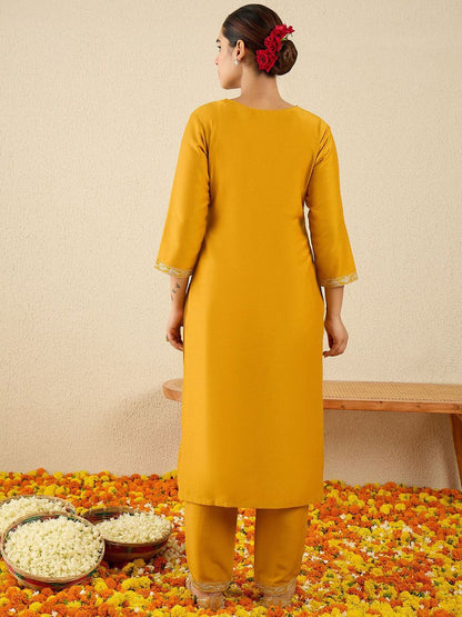 Dhiyona IE Embroidered V Neck Top With Trousers Co-Ords