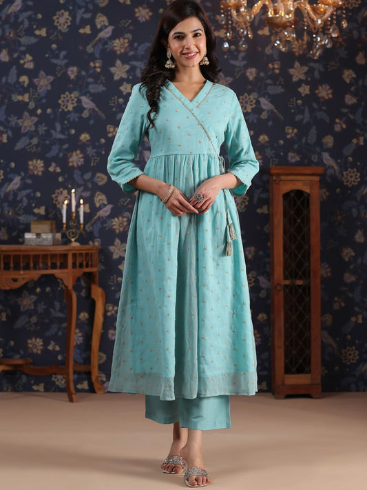 Dhiyona PD Women Embroidered Angrakha A-Line Kurta With Palazzo
