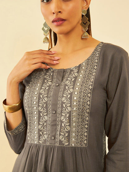 Dhiyona SO Women's Ethnic Motifs Embroidered Regular Sequinned Kurta with Trouser